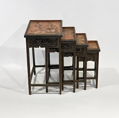 Lot 1117 - Set of Four Hardwood and Stone-inlaid Nesting Tables