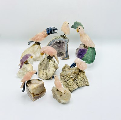 Lot 1132 - Eight Carved Hardstone Exotic Birds