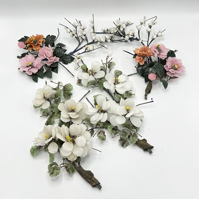 Lot 1130 - Two Pairs of Hardstone Flower Table Ornaments