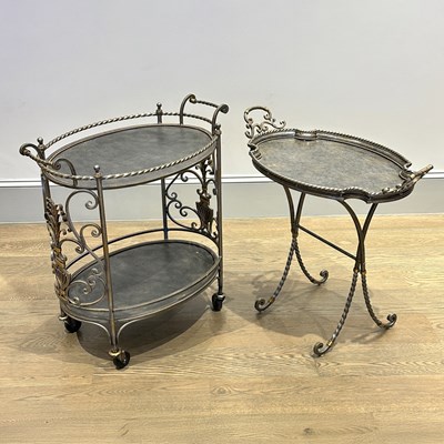 Lot 1122 - Steel Bar Cart and Serving Tray on Stand