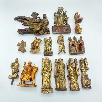Lot 1076 - Group of Fifteen Chinese Gilt and Painted Carved Wood Figures