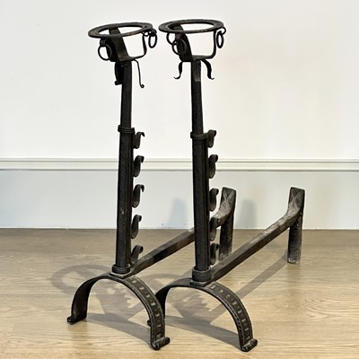 Lot 1176 - Pair of Wrought Iron Andirons