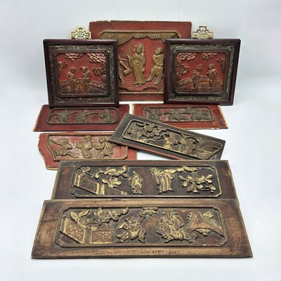 Lot 1075 - Ten Chinese Carved and Gilt Wood Panels
