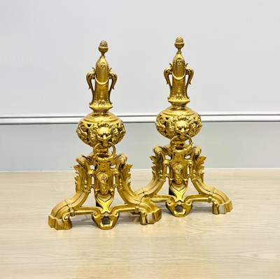 Lot 1155 - Pair of Brass Urn-form Chenets