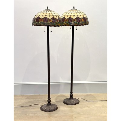 Lot 1157 - Pair of Tiffany & Co. Style Slag Glass Floor Lamps