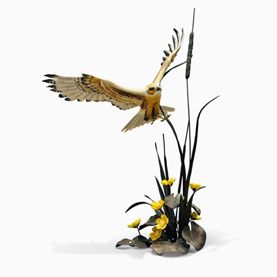 Lot 1161 - Boehm "Marsh Harrier with Waterlilies" Porcelain and Patinated Bronze Sculpture