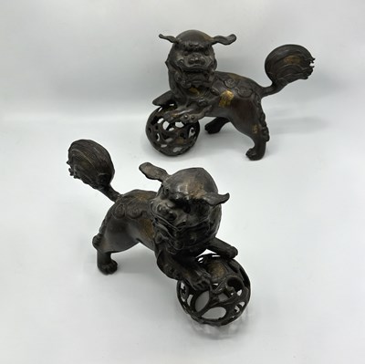 Lot 1101 - Pair of Chinese Parcel Gilt Bronze Foo Dogs