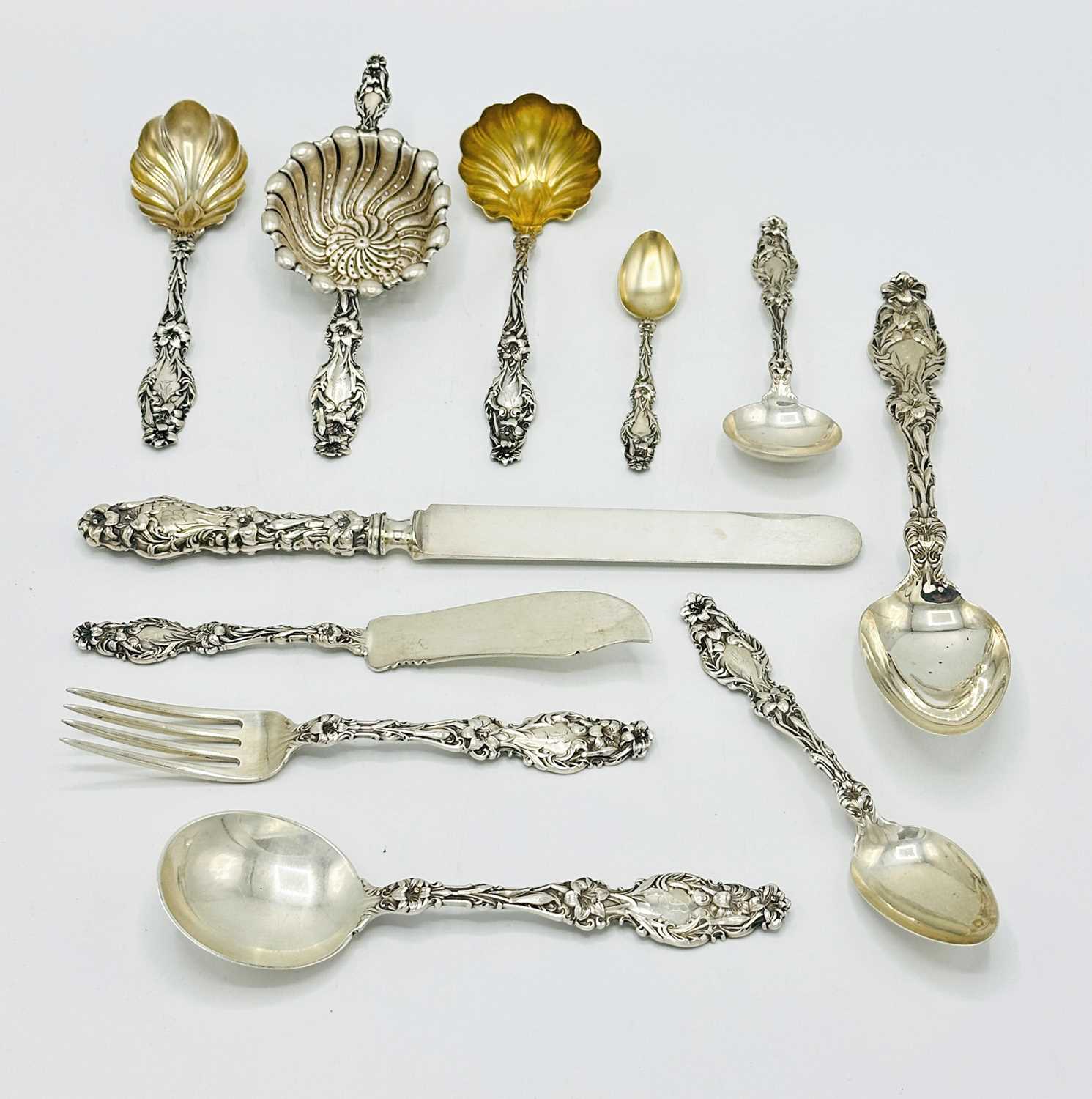 Lot 1238 - Whiting Mfg. Co. "Lily" Pattern Sterling Silver Flatware Service