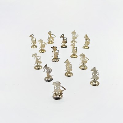 Lot 1221 - Set of Fourteen Figural 800 Silver Placecard Holders