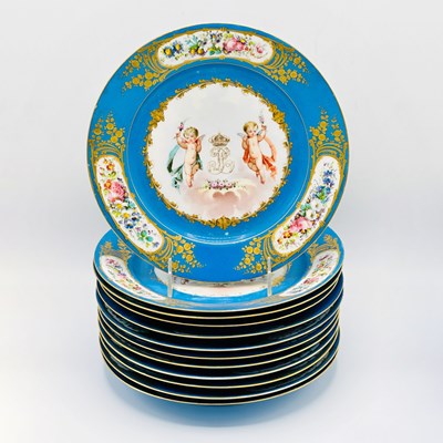 Lot 1207 - Set of Twelve Sevres Porcelain Dinner Plates