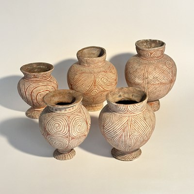 Lot 1085 - Five Thai Ban Chiang Bichrome Pottery Vessels