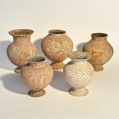 Lot 1088 - Five Thai Ban Chiang Bichrome Pottery Vessels