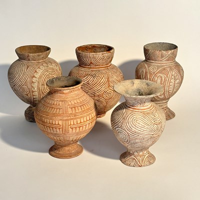 Lot 1090 - Five Thai Ban Chiang Bichrome Pottery Vessels