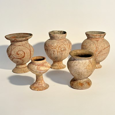 Lot 1089 - Five Thai Ban Chiang Bichrome Pottery Vessels