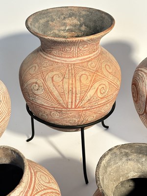 Lot 1087 - Five Thai Ban Chiang Bichrome Pottery Vessels
