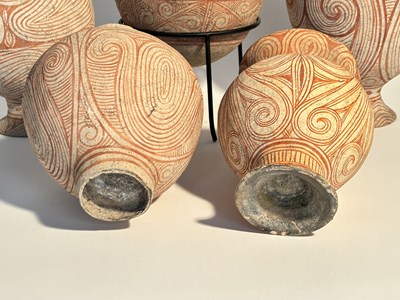 Lot 1087 - Five Thai Ban Chiang Bichrome Pottery Vessels