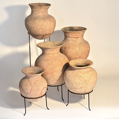Lot 1084 - Five Large Thai Ban Chiang Bichrome Pottery Vessels