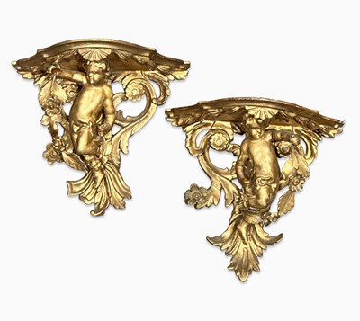 Lot 1146 - Pair of Rococo Style Gilt-wood and Gesso Brackets