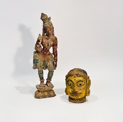 Lot 1077 - Two Indian Polychrome Wood Carvings