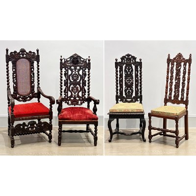 Lot 1171 - Four Baroque Style Oak Chairs