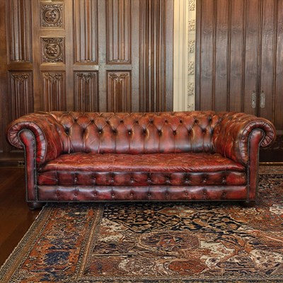 Lot 1189 - Tufted Red Leather Chesterfield Sofa