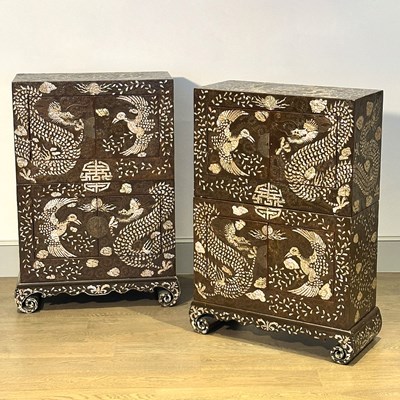 Lot 1119 - Pair of Korean Mother-of-Pearl Inlaid Cabinets on Stands