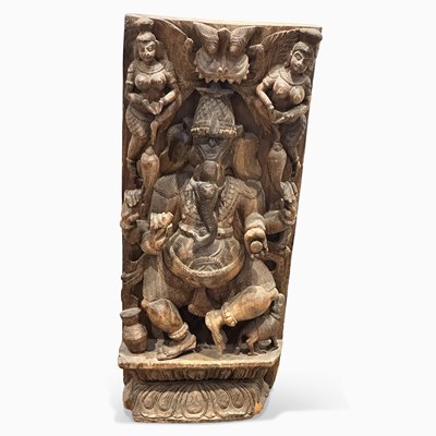 Lot 1072 - Carved Wood Panel of Ganesha