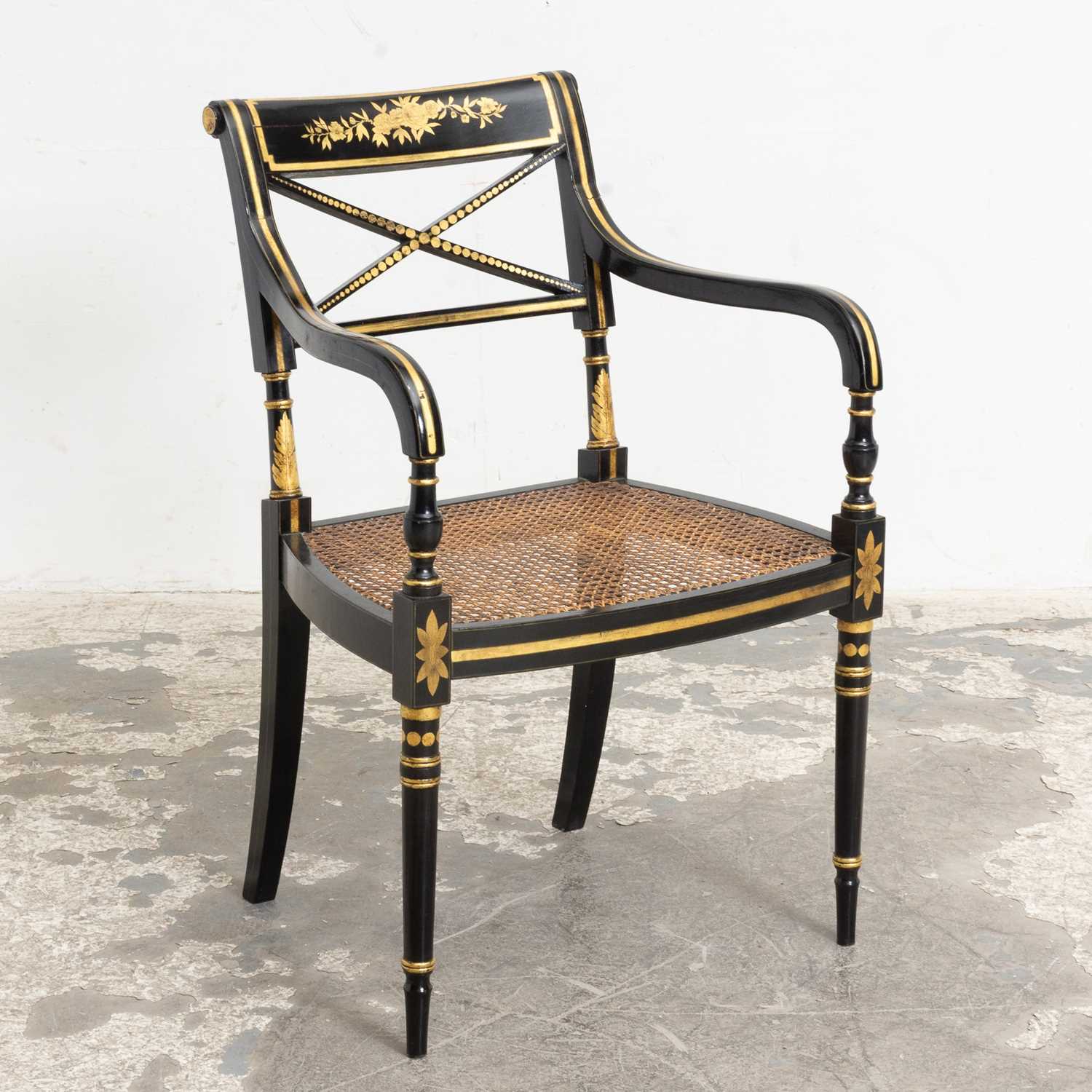 Lot 12 - Regency Style Black Painted Armchair