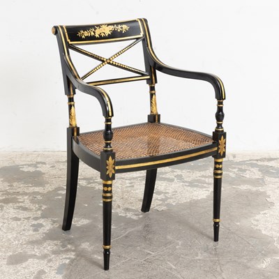 Lot 12 - Regency Style Black Painted Armchair
