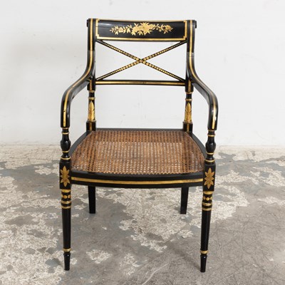 Lot 12 - Regency Style Black Painted Armchair