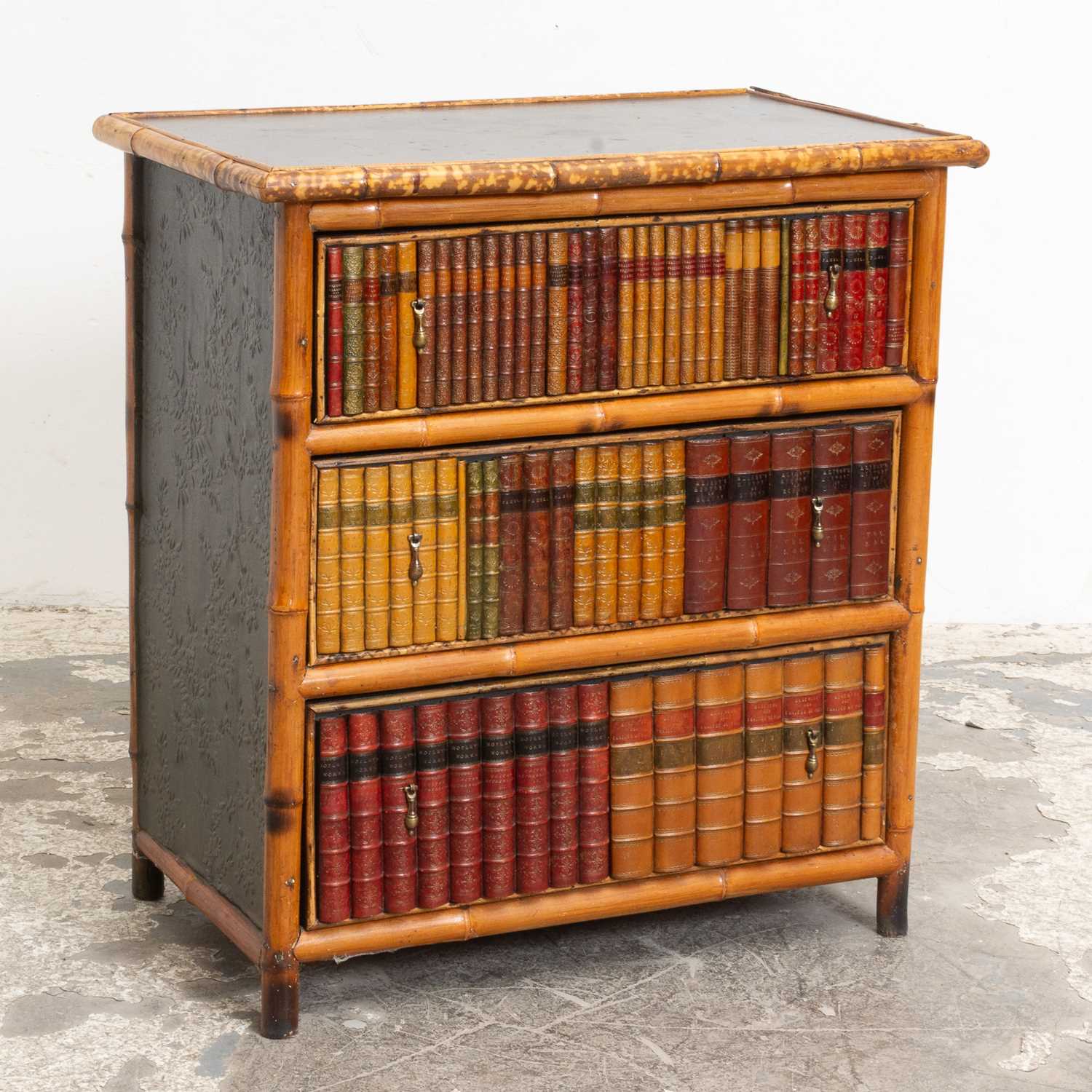 Lot 14 - Painted Bamboo Faux Bookshelf Dresser