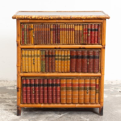 Lot 14 - Painted Bamboo Faux Bookshelf Dresser