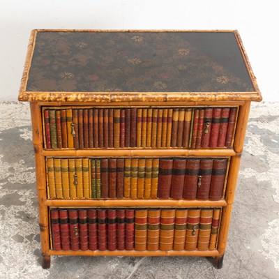 Lot 14 - Painted Bamboo Faux Bookshelf Dresser