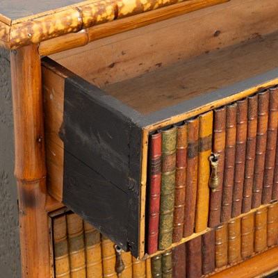 Lot 14 - Painted Bamboo Faux Bookshelf Dresser