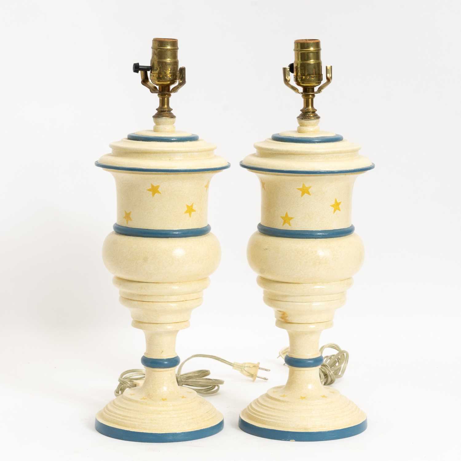 Lot 27 - Pair of Paint Decorated Urn-Form Lamps