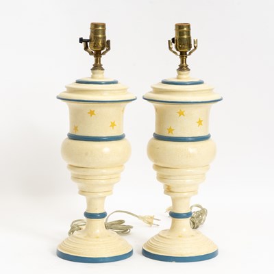 Lot 27 - Pair of Paint Decorated Urn-Form Lamps