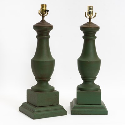Lot 29 - Pair of Green Painted Metal Lamps