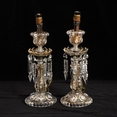 Lot 30 - Pair of Glass Luster Candlesticks