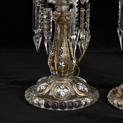 Lot 30 - Pair of Glass Luster Candlesticks
