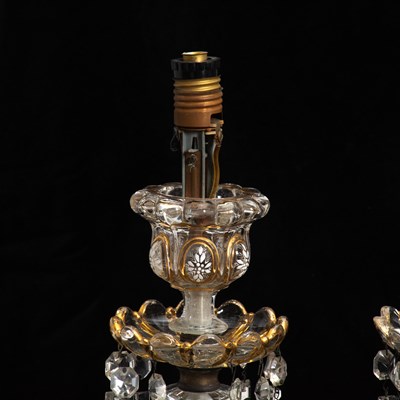 Lot 30 - Pair of Glass Luster Candlesticks