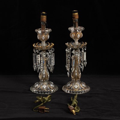 Lot 30 - Pair of Glass Luster Candlesticks