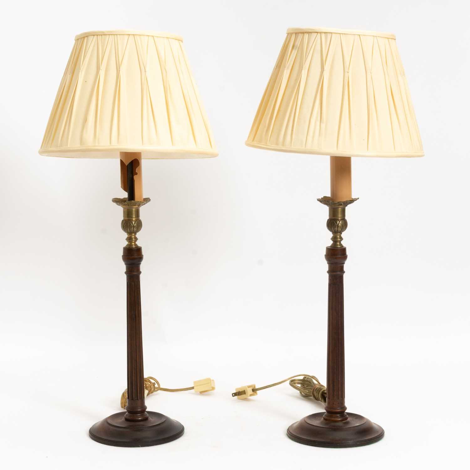 Lot 31 - Pair of George III Style Mahogany Brass Mounted Candlesticks