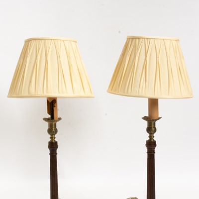 Lot 31 - Pair of George III Style Mahogany Brass Mounted Candlesticks