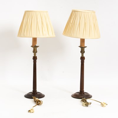 Lot 31 - Pair of George III Style Mahogany Brass Mounted Candlesticks