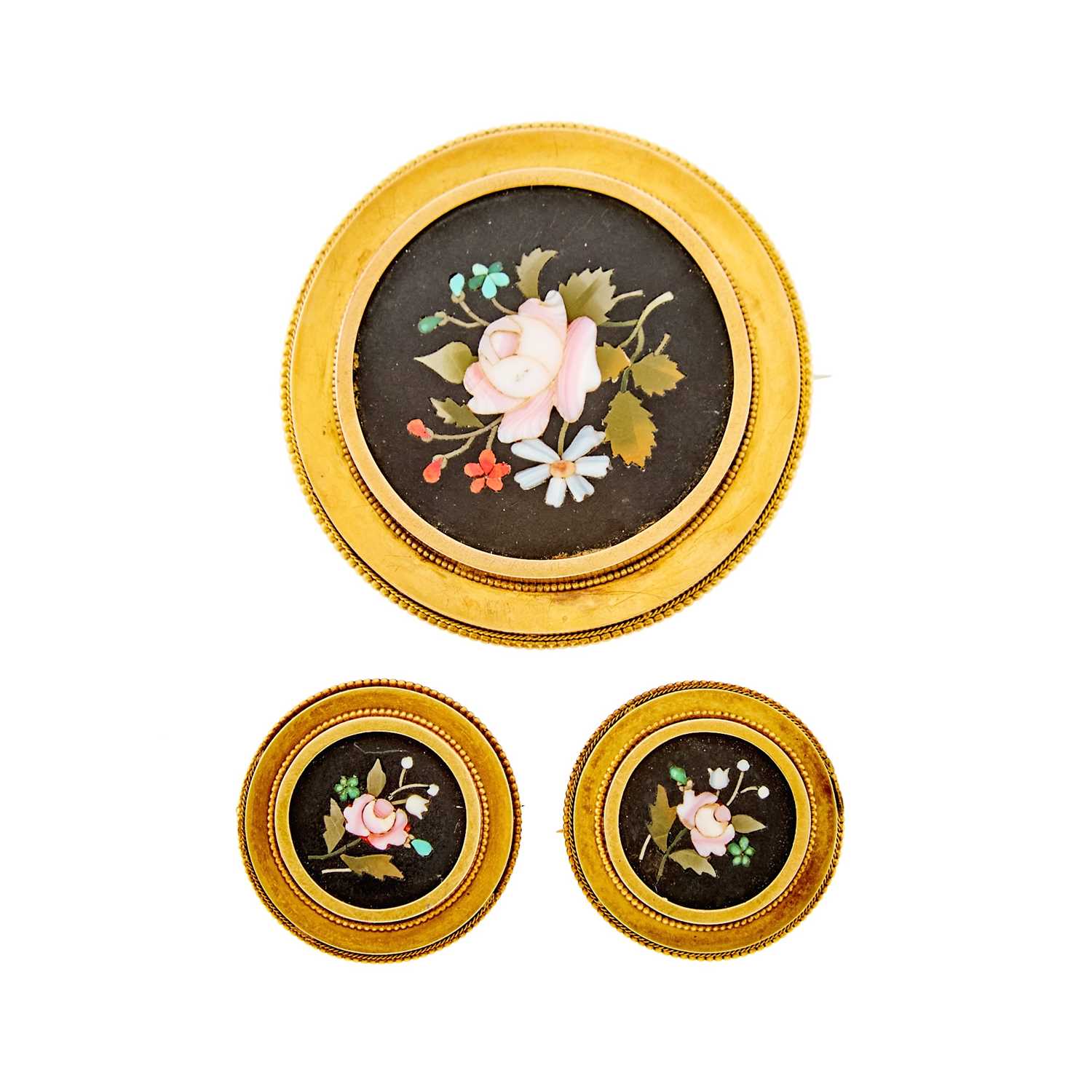 Lot 2197 - Three Antique Gold and Pietra Dura Brooches