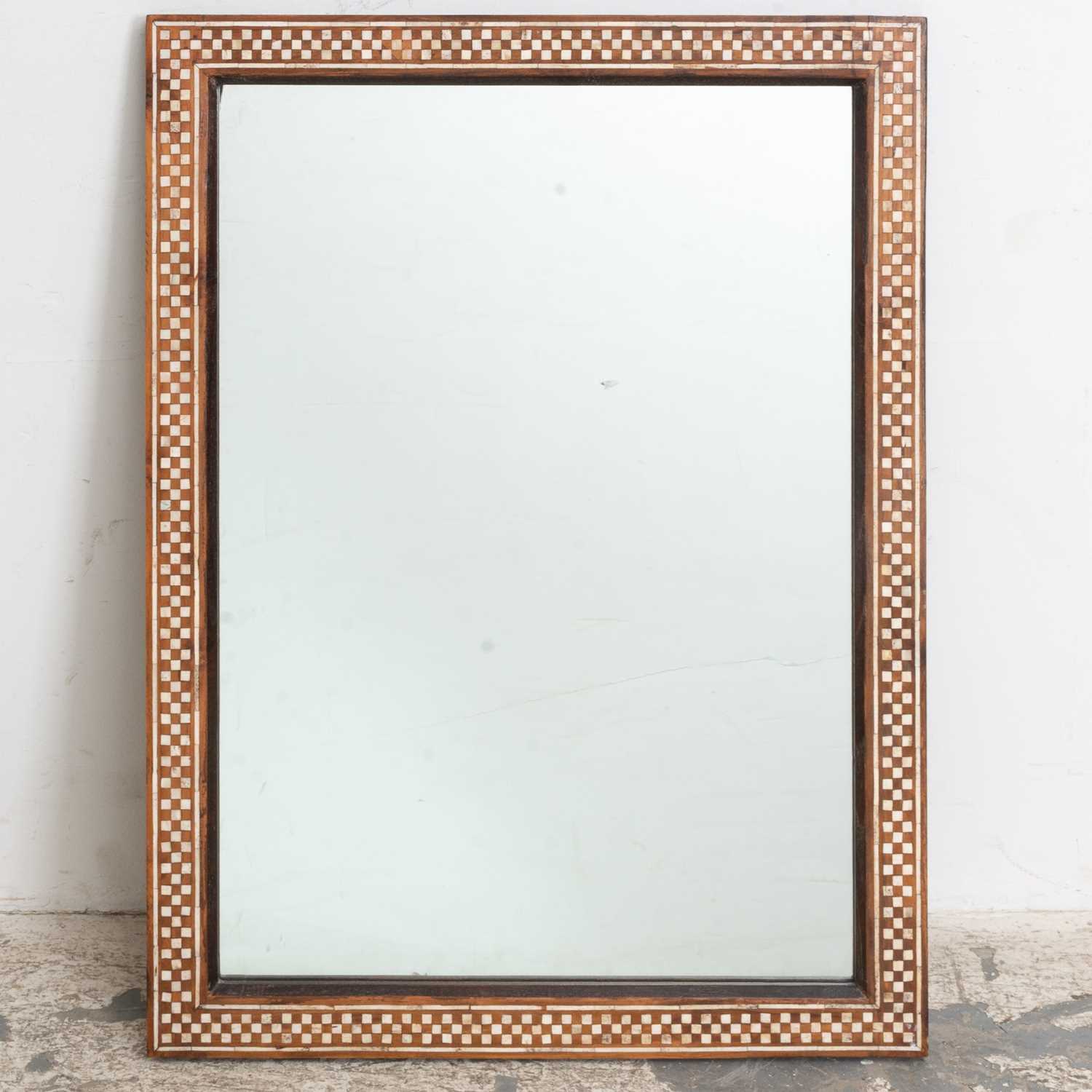 Lot 64 - Mahogany Checkered Bone Inlaid Framed Mirror