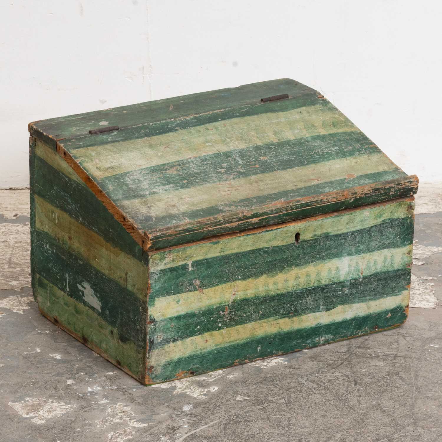 Lot 65 - Green Stripe Painted Wood Coal Box