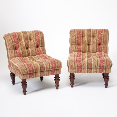 Lot 140 - Pair of Upholstered Mahogany Slipper Chairs