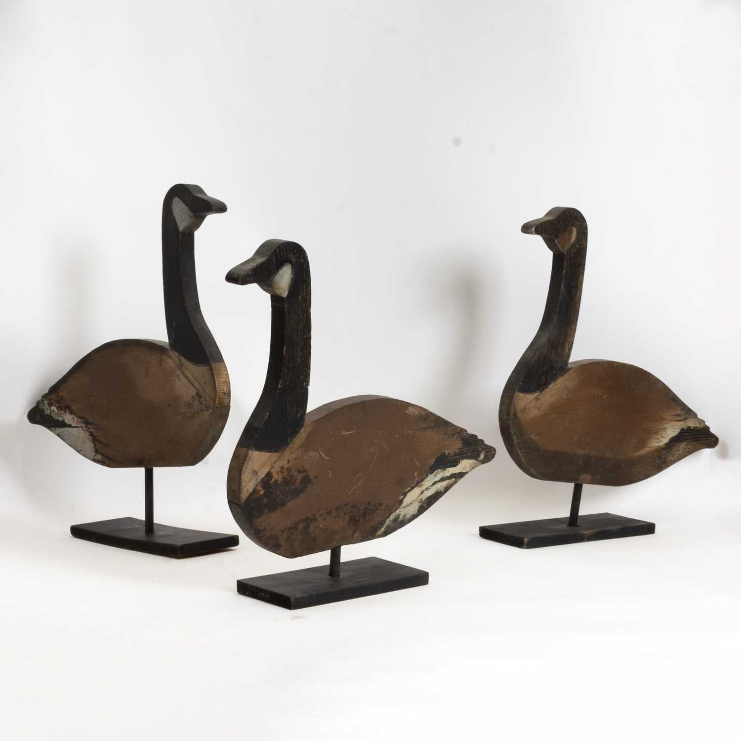 Lot 32 - Group of Four Painted Wood Geese on Stands