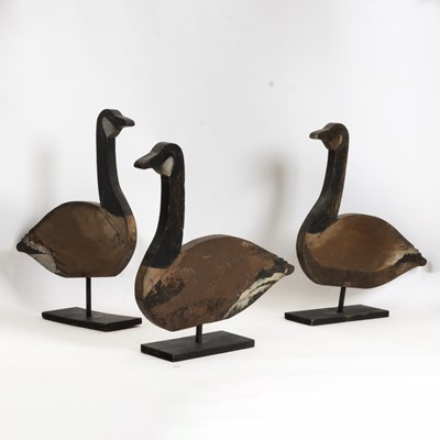 Lot 32 - Group of Four Painted Wood Geese on Stands